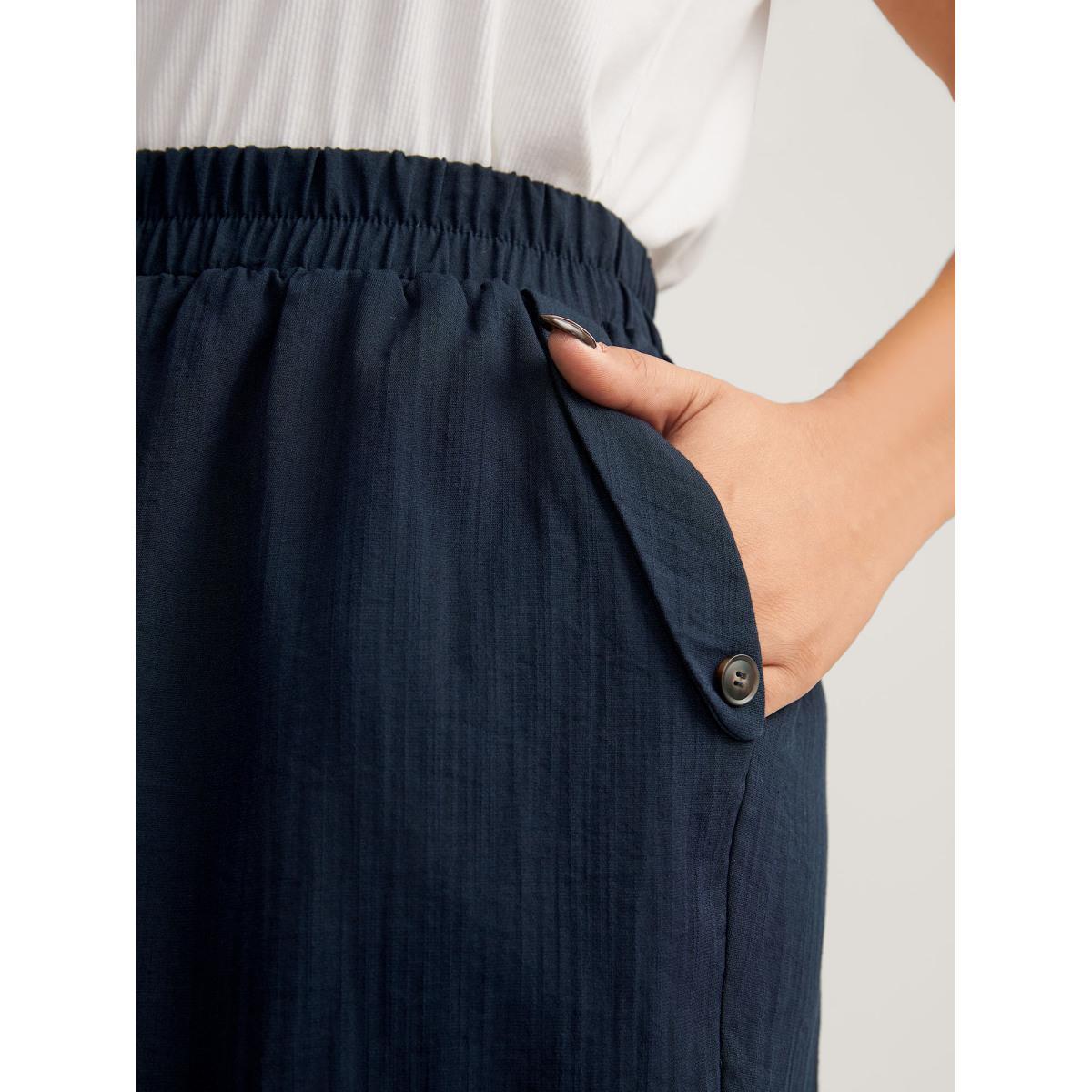 Plus Size Button Hem Straight-Leg Crop Pants Women Midnight Casual Straight Leg Mid Rise Everyday-Casual Pants BloomChic 18-20/2X Product Image