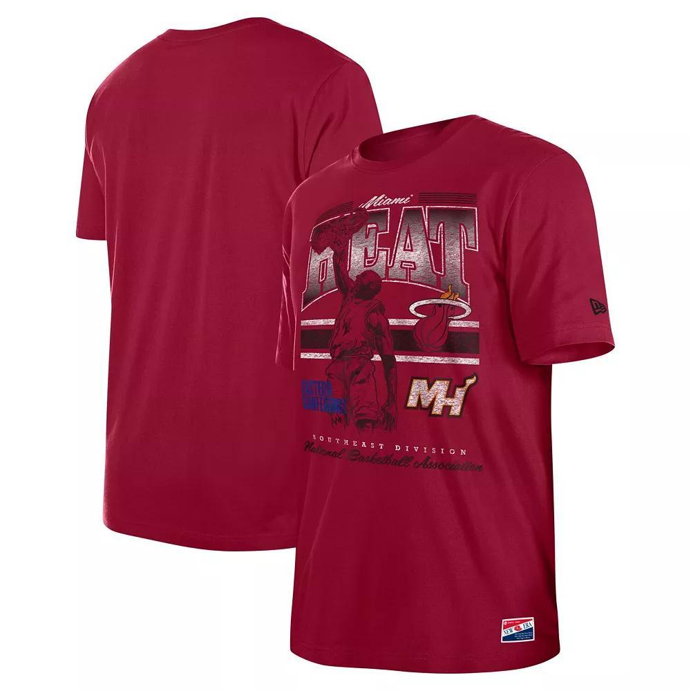 Men's New Era Red Miami Heat Enzyme Wash Oversized T-Shirt, Size: Medium Product Image