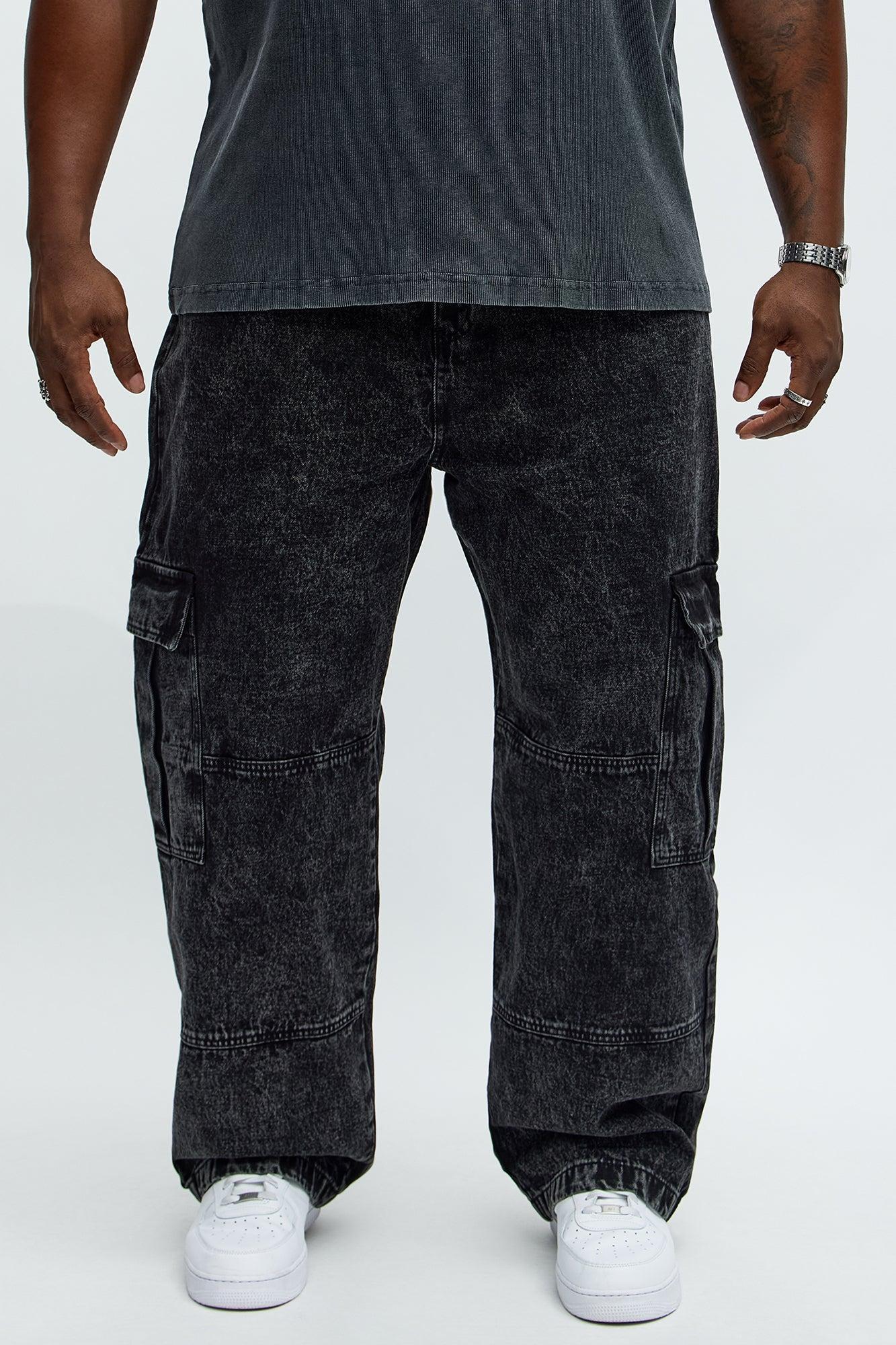 Baggy Minor Panel Cargo Jeans - Black Wash Product Image