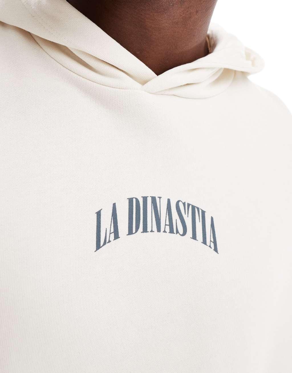 ASOS DESIGN boxy oversized hoodie with front and back print in stone Product Image
