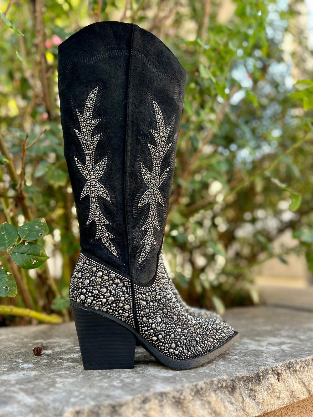 Very G Black Rhinestone Western Style Boots* Product Image