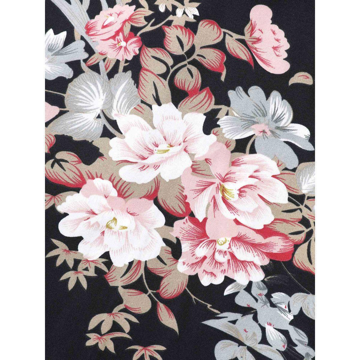 Plus Size Floral Print Overlap Hem Ruffled Midi Dress Black Women One-shoulder neck Short sleeve Curvy BloomChic 28/5X Product Image