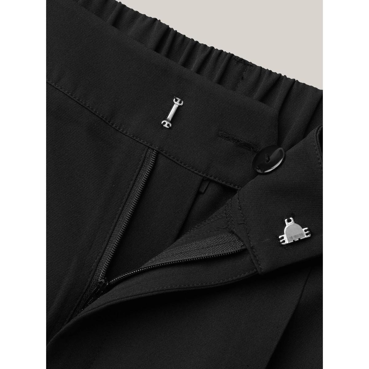 Plus Size Very Stretchy Waist Flared Leg Pants Women Black At the Office Straight Leg Mid Rise Work Pants BloomChic 14-16/1X Product Image