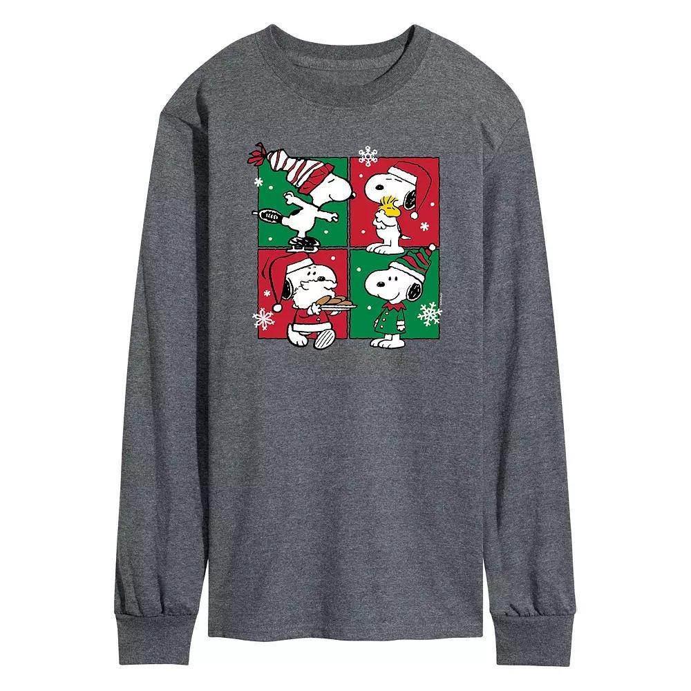 Men's Peanuts Snoopy Christmas Grid Long Sleeve Tee, Size: XL, Dark Gray Product Image