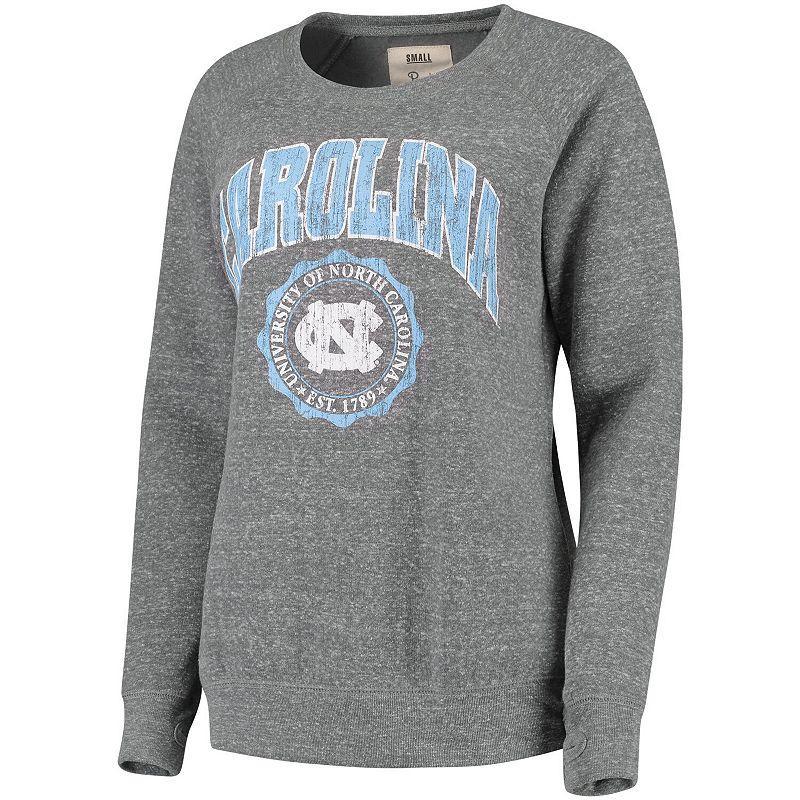 Women's Pressbox Heathered Gray North Carolina Tar Heels Edith Vintage Knobi Pullover Sweatshirt, Size: Small, Grey Product Image