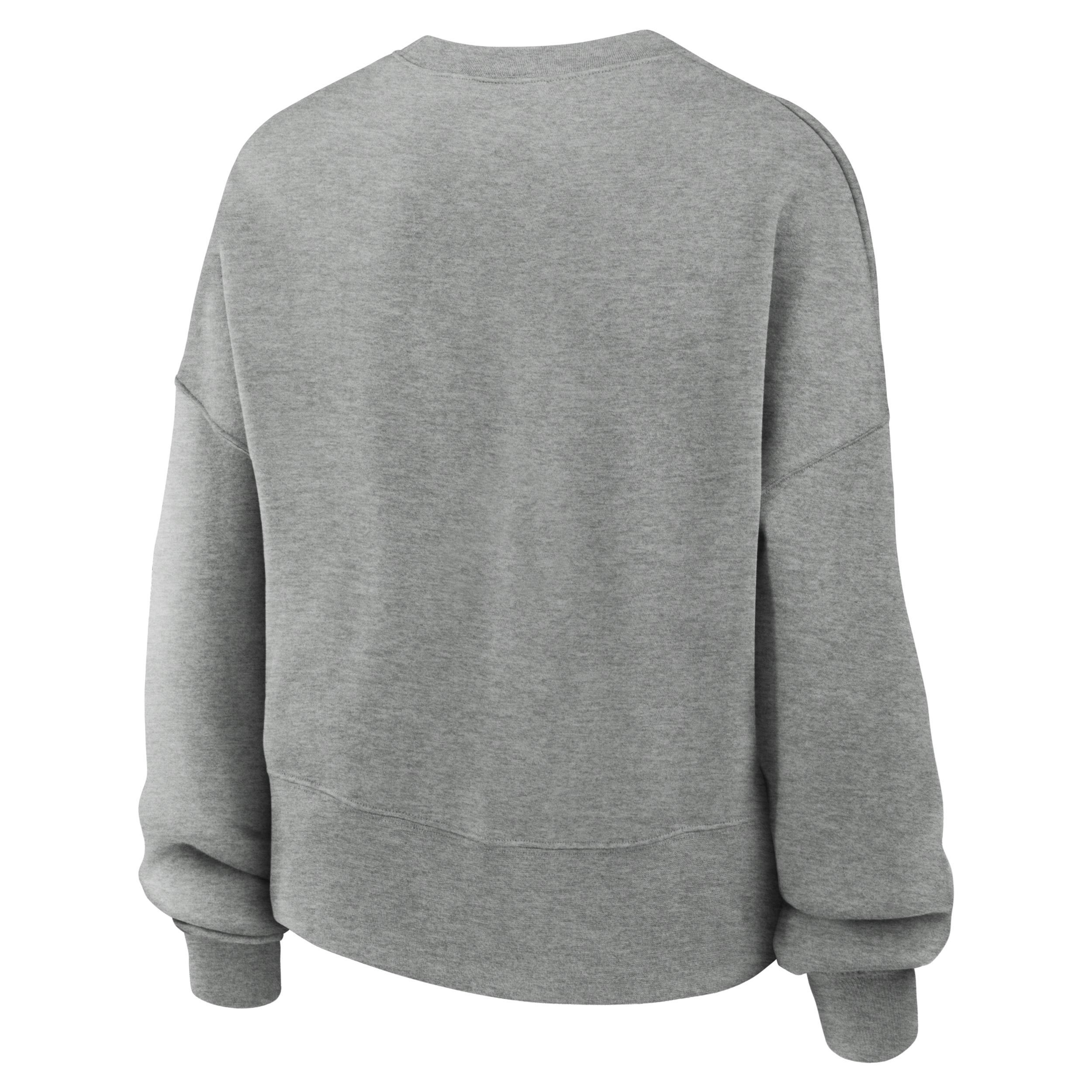 Women's Nike Heather Gray Michigan Wolverines Legacy Fleece Classic Arch Oversized Cropped Tackle Twill Sweatshirt, Size: XL, Grey Product Image
