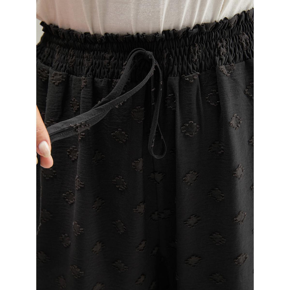 Plus Size Plain Textured Paperbag Waist Ties Pants Women Black Casual Straight Leg High Rise Dailywear Pants BloomChic 10/M Product Image