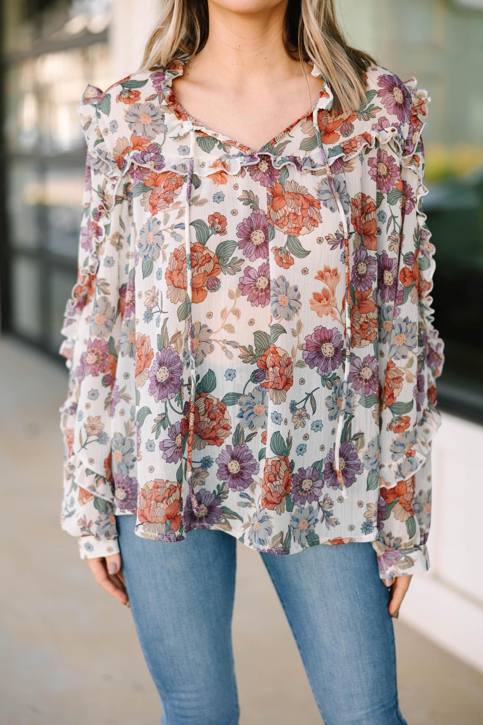 Good Ideas Cream White Floral Blouse Female Product Image