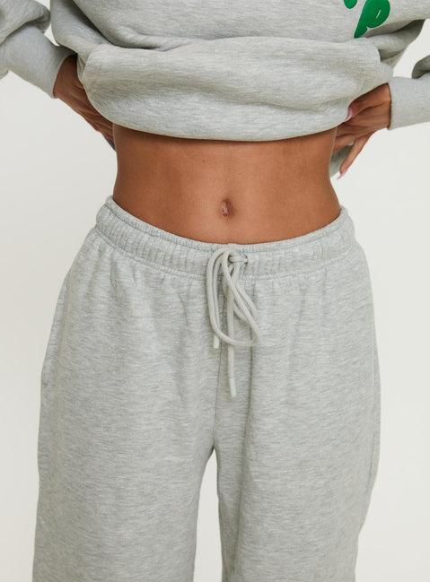 Princess Polly Wide Leg Track Pant Bubble Text Grey Marle / Green Product Image
