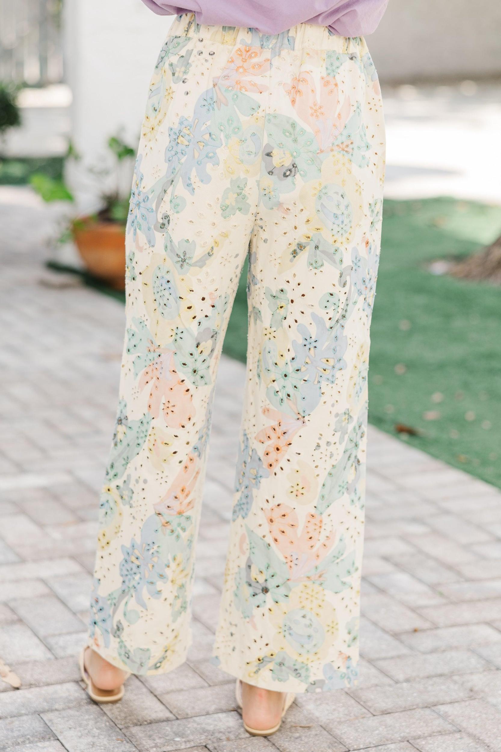 Pretty Petals Blue Eyelet Wide Leg Pants Female Product Image