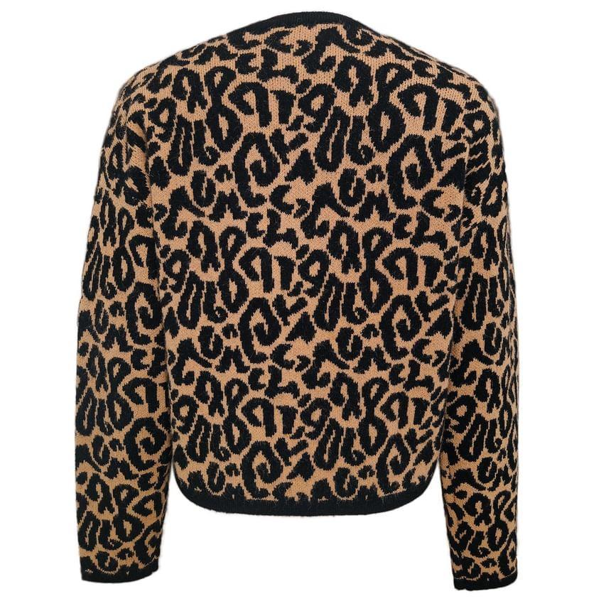 Round Neck Leopard Print Cardigan Product Image