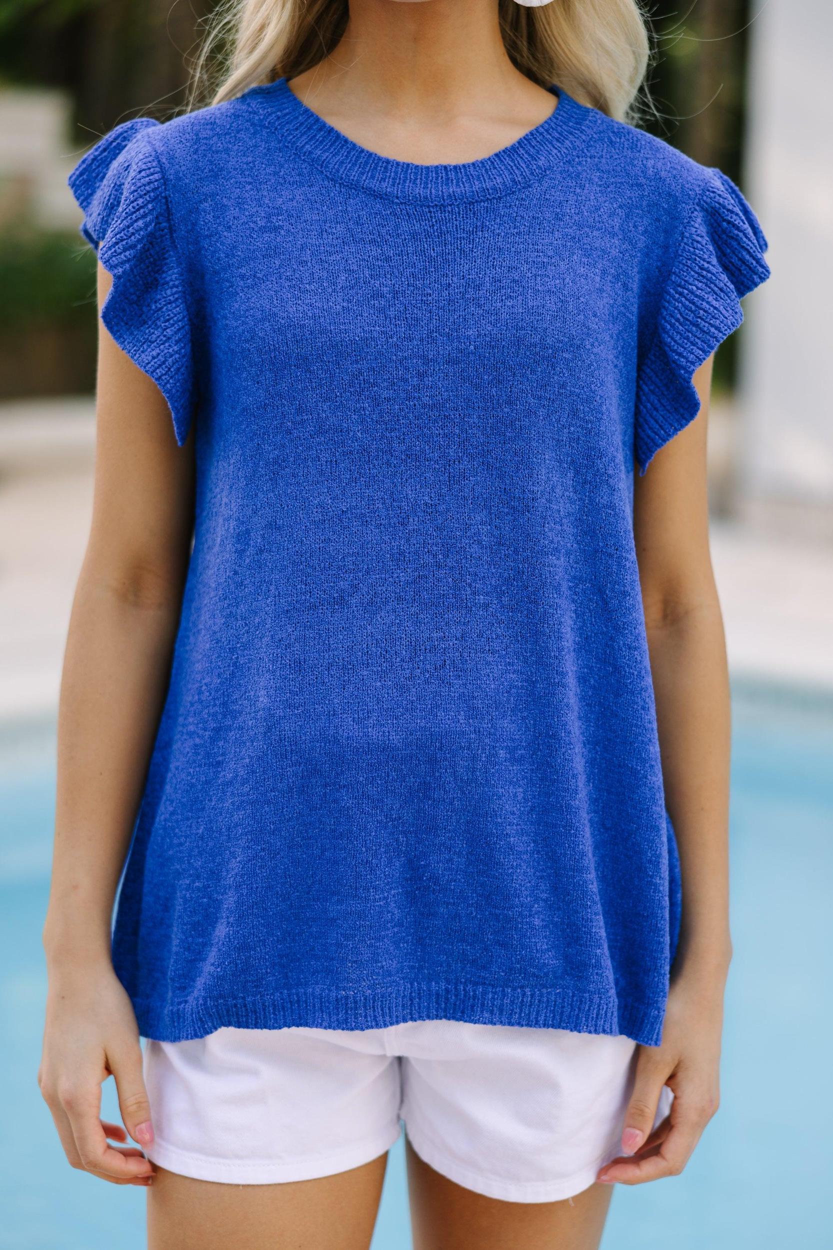 Certain Joy Royal Blue Knit Top Female Product Image