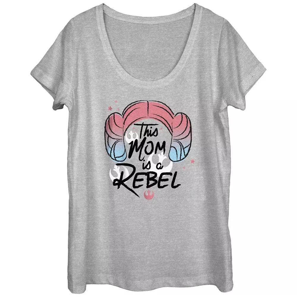Juniors' Star Wars This Mom Is A Rebel Princess Leia Hair Scoop Neck Graphic Tee, Girl's, Size: Large, Athletic Grey Product Image