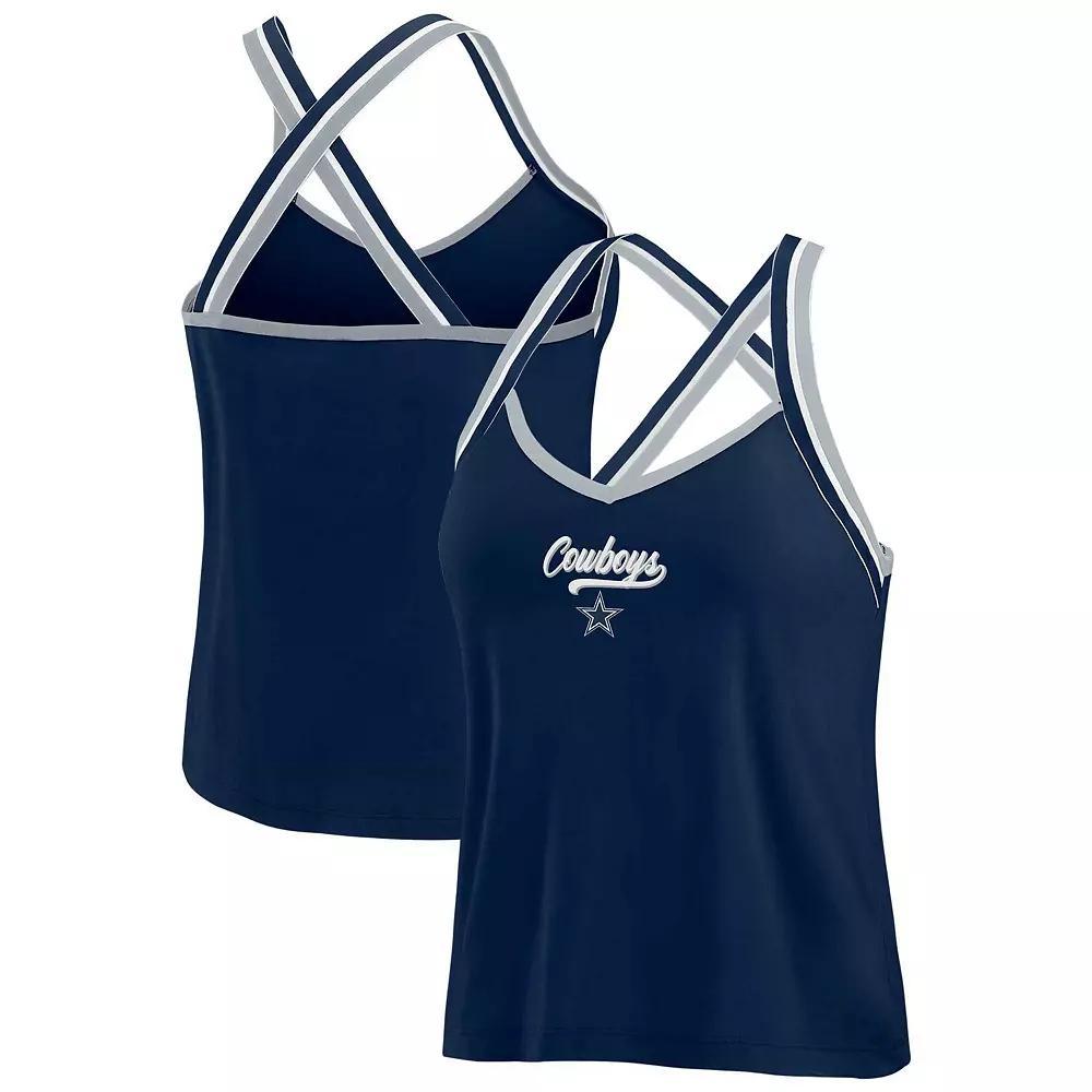 Women's WEAR by Erin Andrews Navy Dallas Cowboys Cross Strap Tri-Blend Tank Top, Size: 2XL, Blue Product Image