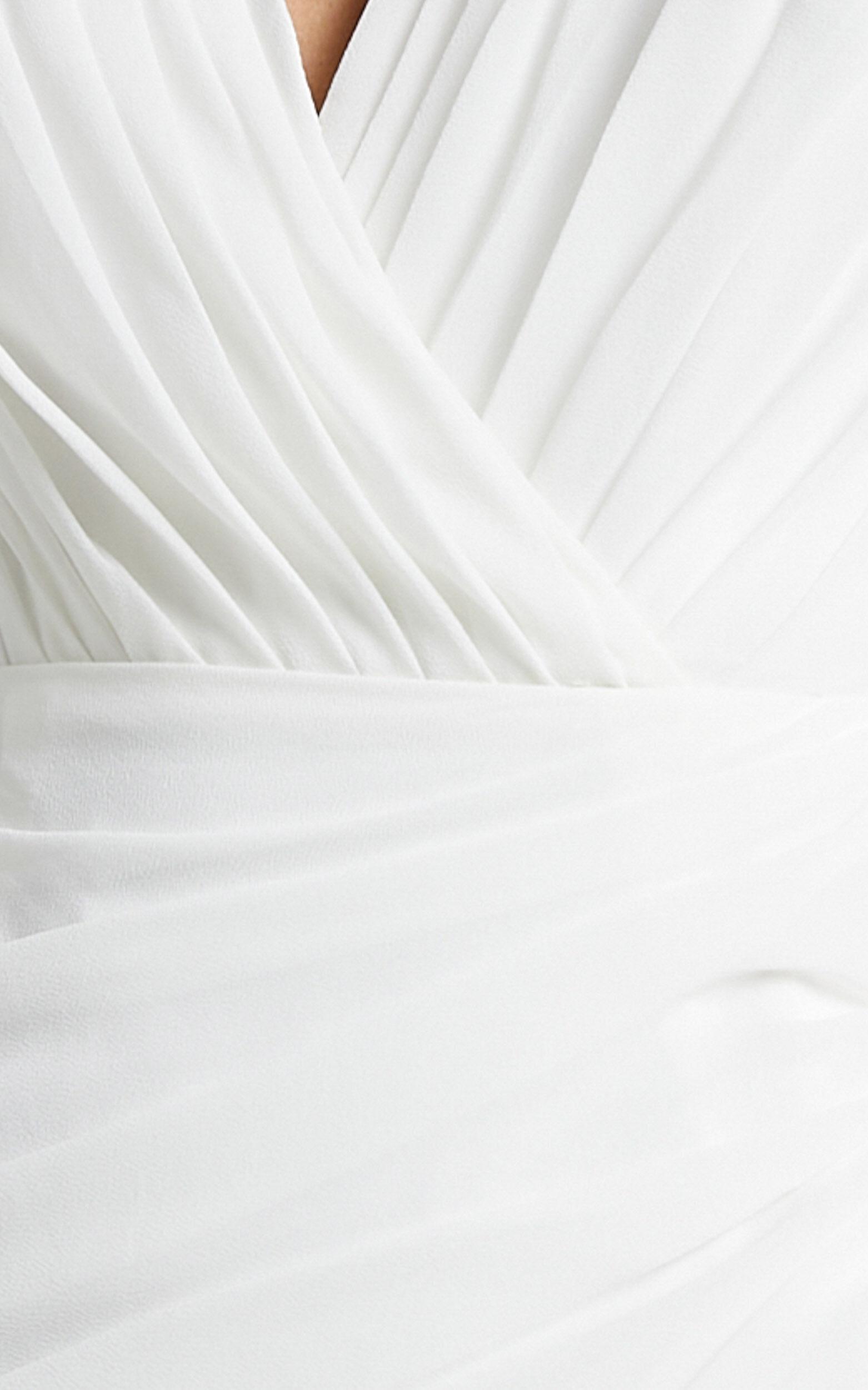 Can I Be Your Honey Mini Dress - Plunge Balloon Sleeve Dress in White Product Image