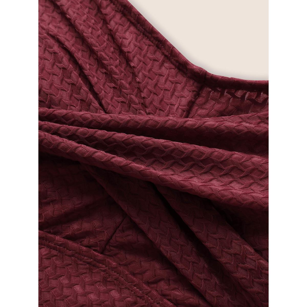 Plus Size Plisse Solid Crossover A Line Swim Top Women's Swimwear Burgundy Beach Pleated High stretch Bodycon Heart neckline Curve Swim Tops BloomChic 22-24/3X Product Image