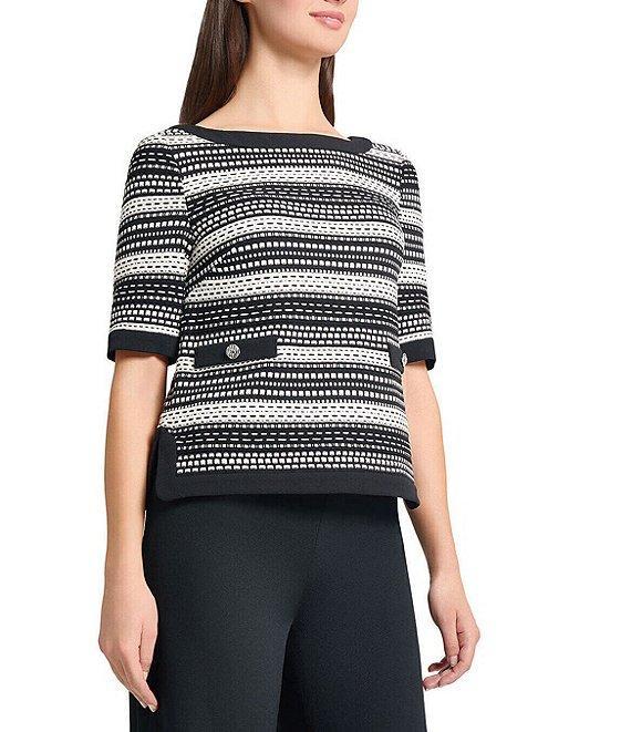 Ming Wang Digital Soft Knit Boat Neck Short Sleeve Top Product Image