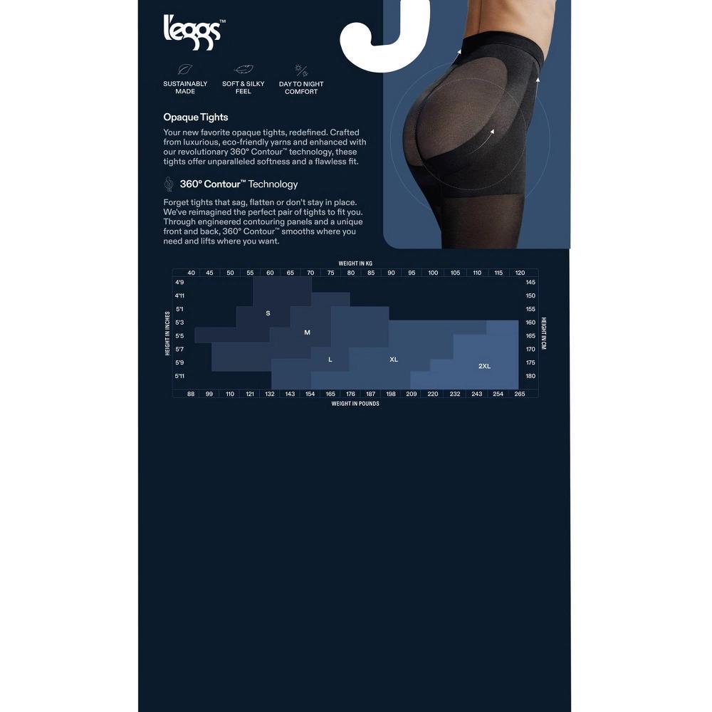 Leggs Womens 60 Denier 360 Contour Opaque Tights - Black L: High Waisted, Built-in Slimming Layer, Super-Opaque, Hand Wash Product Image