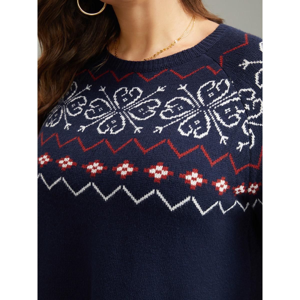 Plus Size Supersoft Essentials Geometric Bell Sleeve Pullover Indigo Women Casual Loose Long Sleeve Round Neck Dailywear Pullovers BloomChic 30/6X Product Image