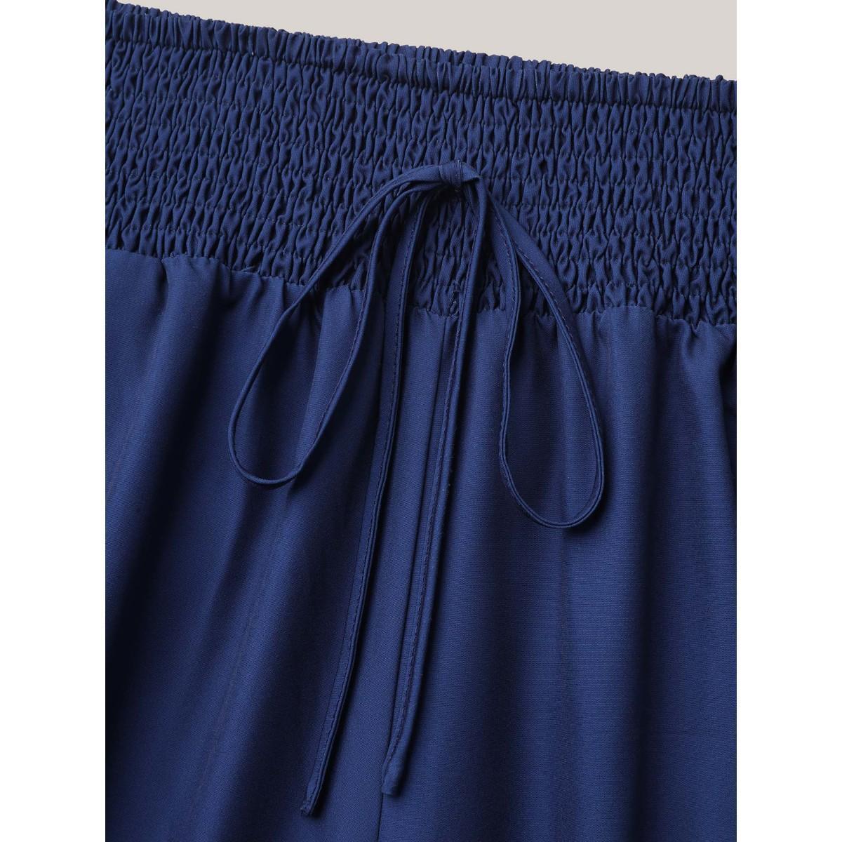 Plus Size Contrast Geo Print Hem Wide-Leg Pants Women Indigo Resort Loose Mid Rise Vacation Pants BloomChic 10/M Product Image
