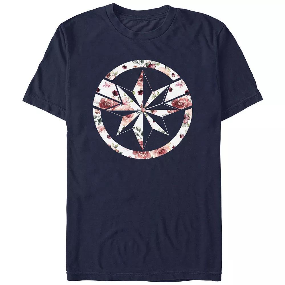 Juniors' Captain Marvel Floral Emblem Boyfriend Graphic Tee, Women's, Size: Small, Blue Product Image