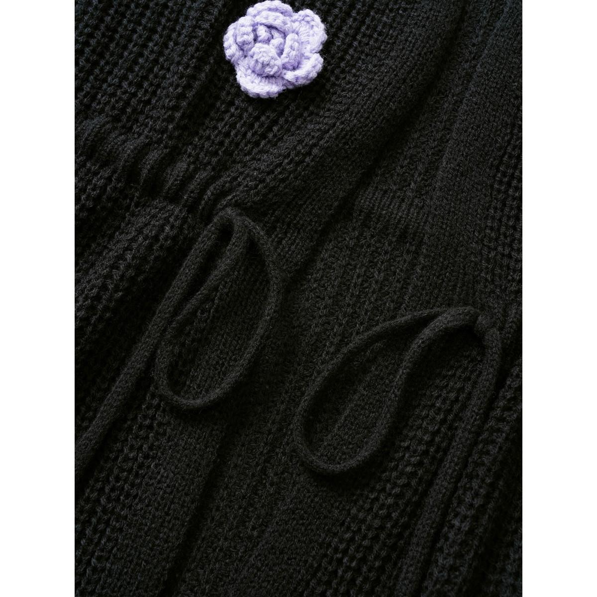 Plus Size Colored Floral Plisse Drawstring Tunic Cardigan Black Women Vacation Loose Long Sleeve Dailywear Cardigans BloomChic 18-20/2X Product Image