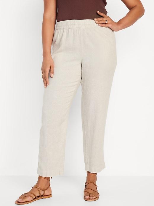 High-Waisted Linen-Blend Straight Pants Product Image