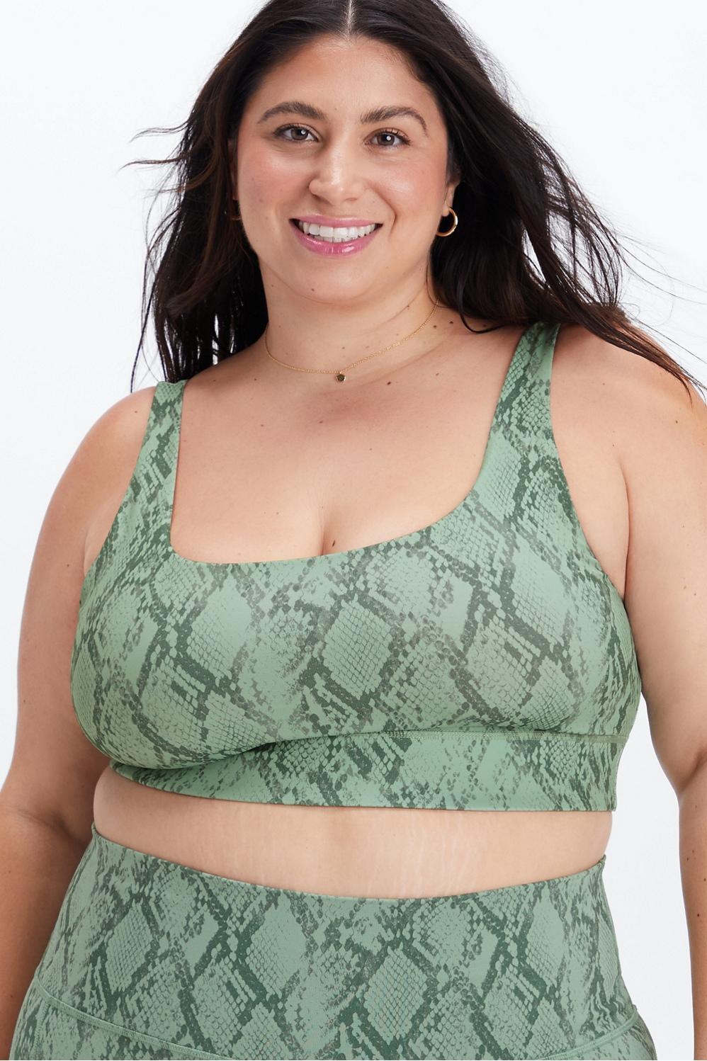 Fabletics Harlyn Midi Medium Impact Sports Bra Womens Cactus Snake/Pink Canyon Size M Product Image