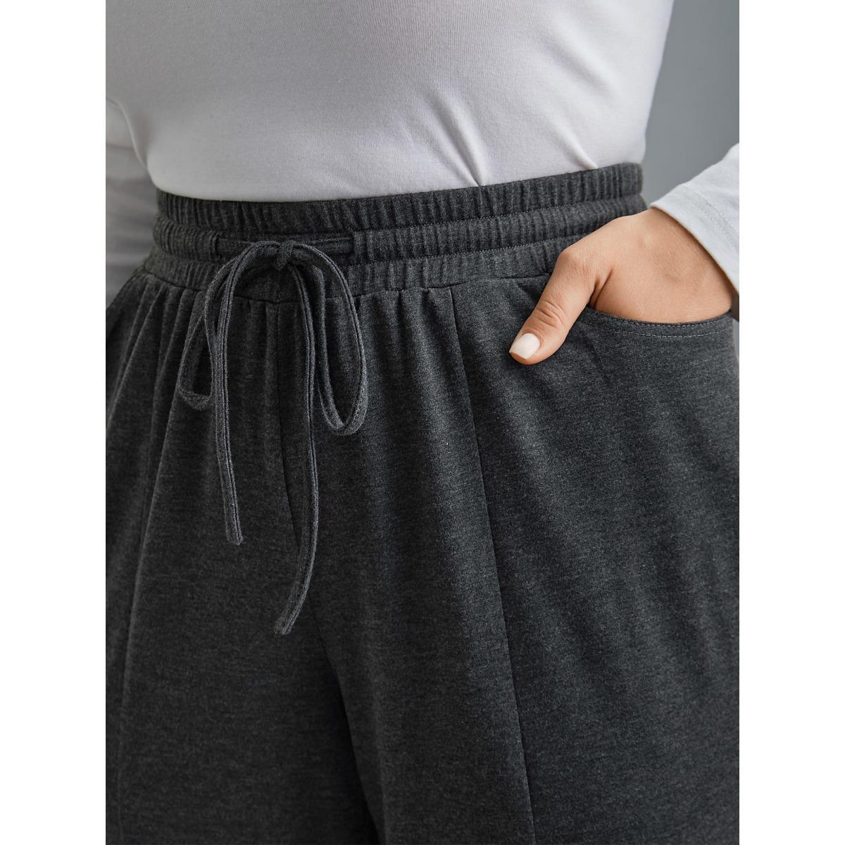 Plus Size Plain Drawstring Elastic Waist Bootcut Pants Women DimGray Casual Bootcut Mid Rise Everyday Pants BloomChic 26/4X Product Image