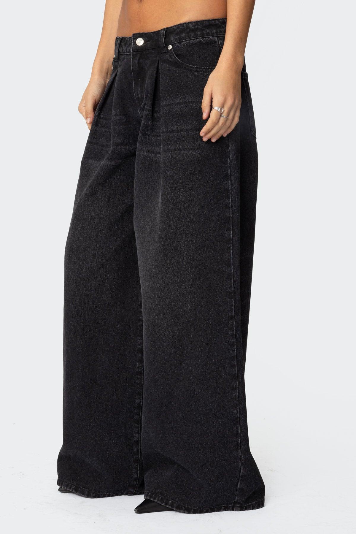 Pleated Detail Low Rise Jeans Product Image