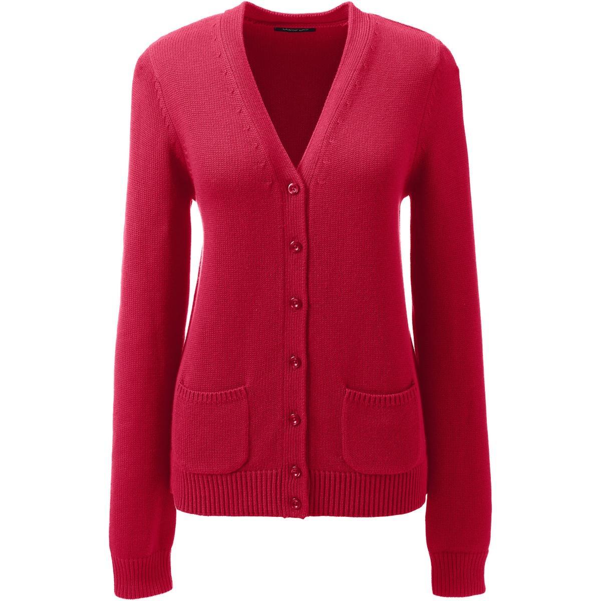Women's Lands' End School Uniform Button Front V-Neck Cardigan Sweater, Size: Medium, Red Product Image