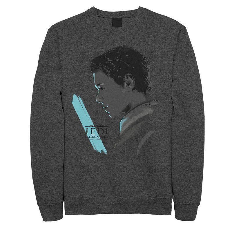 Men's Jedi: Fallen Order Blue Light Saber Fleece, Size: Medium, Grey Heather Product Image