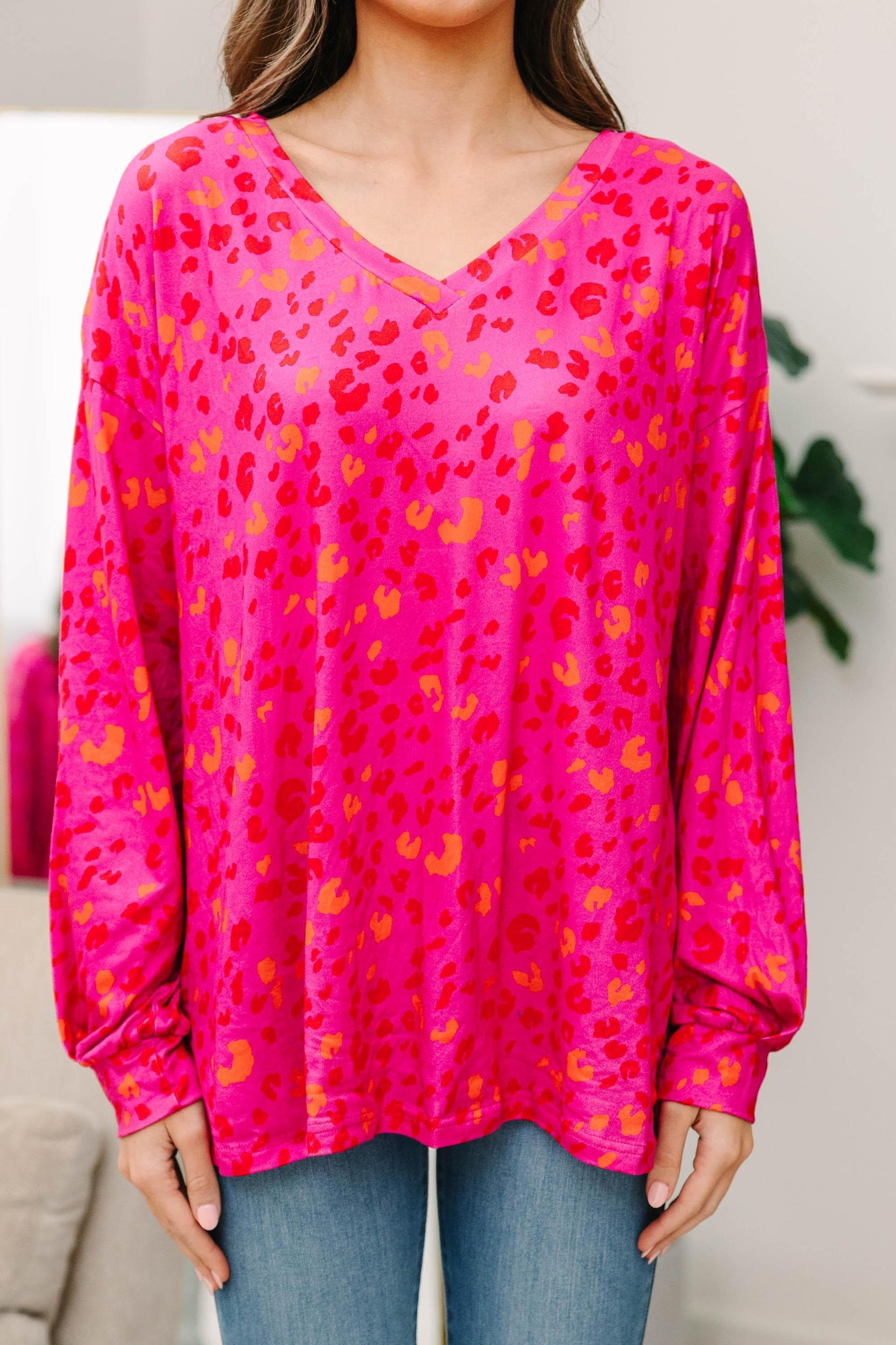 So Involved Pink Leopard Top Female Product Image