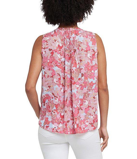 NYDJ Woven Sleeveless Inverted Pleat Mandarin Collar Pintuck Blouse Product Image