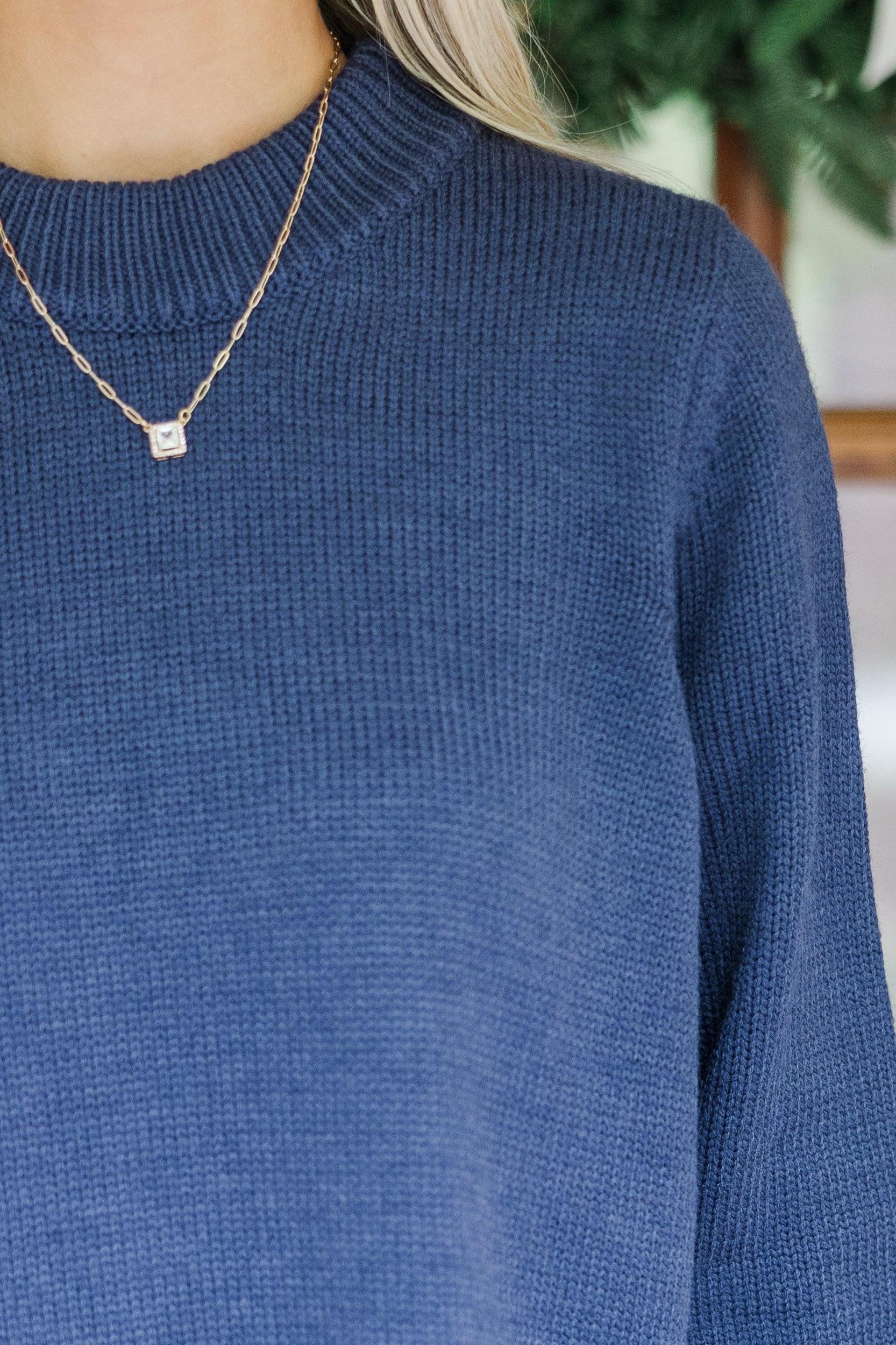 The Slouchy Navy Blue Side Button Sweater Female Product Image