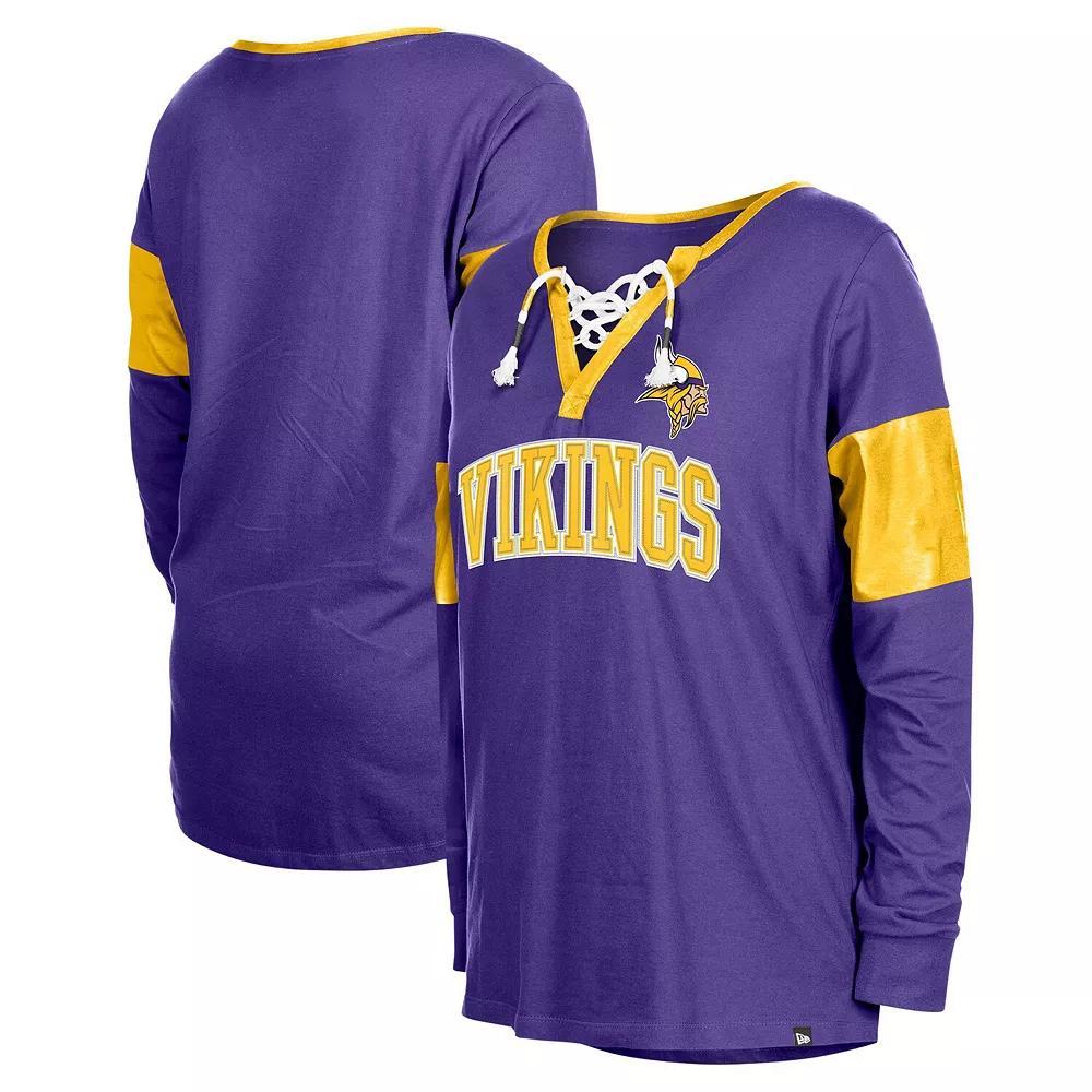 Women's New Era Purple Minnesota Vikings Lace-Up Notch-Neck Long Sleeve T-Shirt, Size: XL Product Image