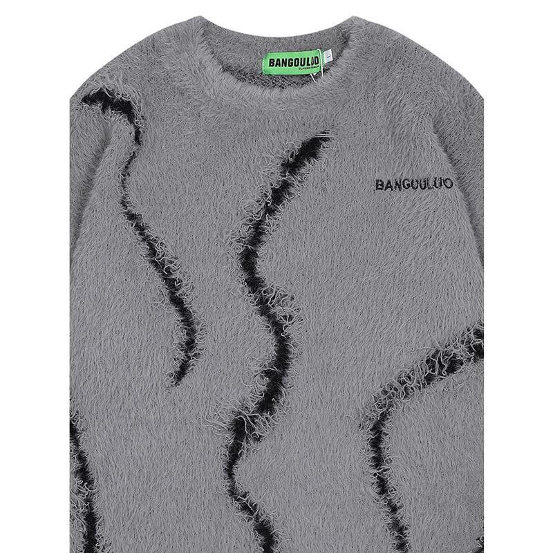 Couple Matching Crew Neck Patterned Distressed Sweater Product Image
