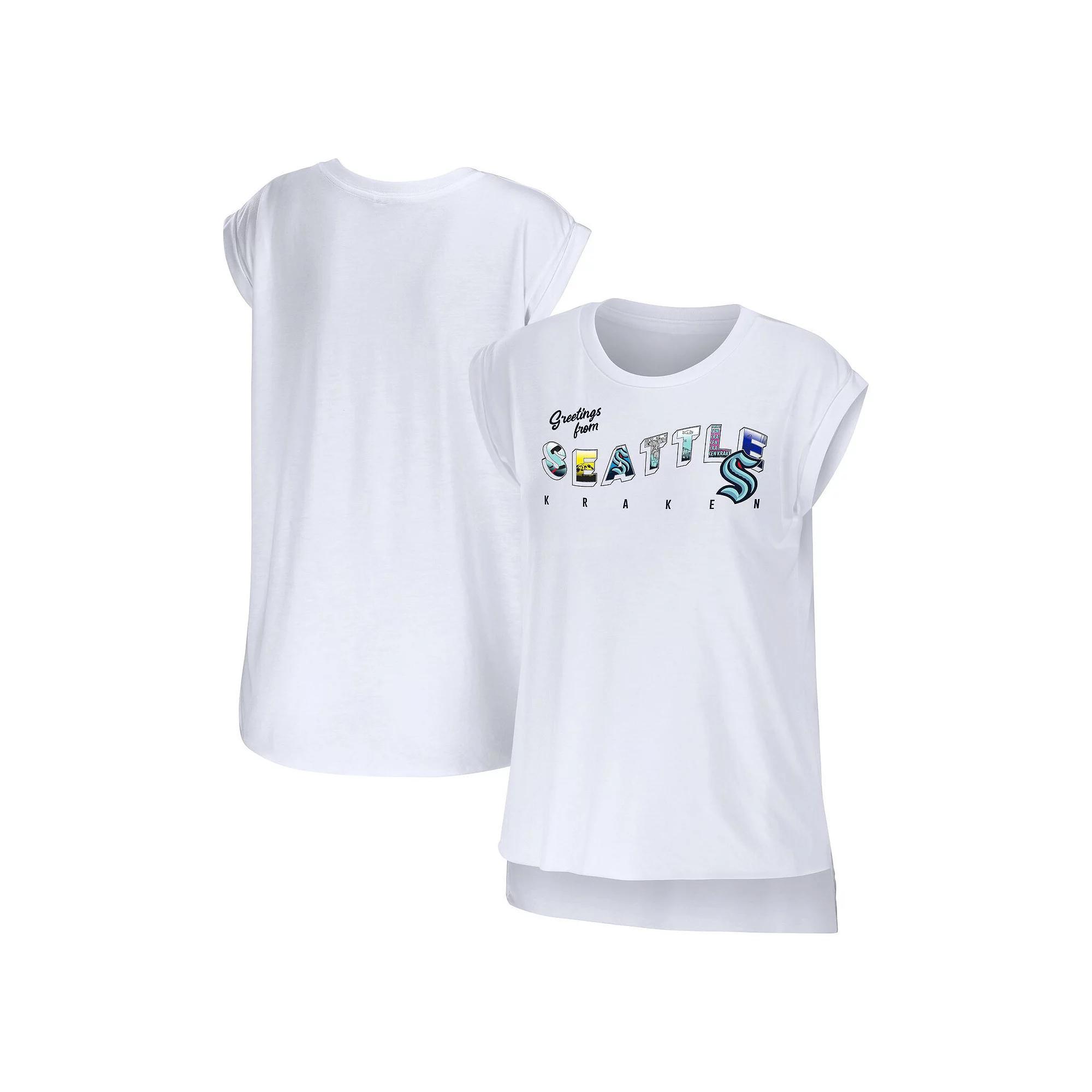 Women's WEAR by Erin Andrews White Chicago Cubs Greetings From T-Shirt, Size: Large Product Image
