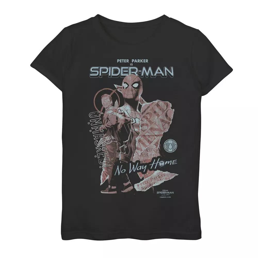 Girls 7-16 Marvel Spider-Man No Way Home Unmasked Poster Graphic Tee, Girl's, Size: Large, Black Product Image