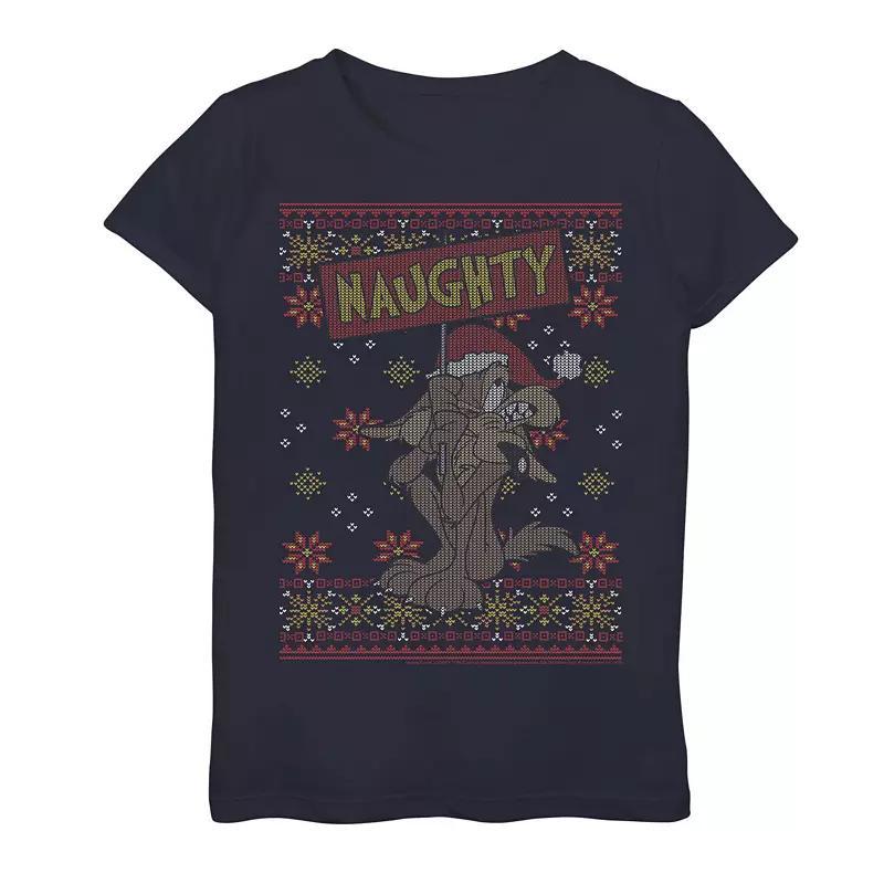Girls 7-16 Looney Tunes Christmas Sweater Wile E. Coyote Naughty Graphic Tee, Girl's, Size: Large, Blue Product Image