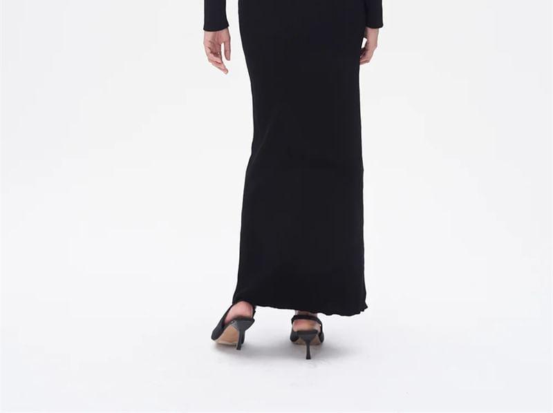 Long Sleeve Cowl Neck Plain Maxi Sheath Dress Product Image