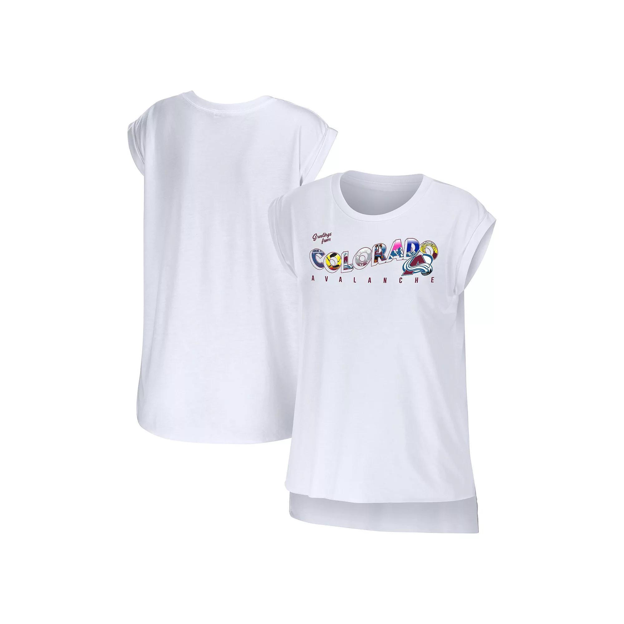 Women's WEAR by Erin Andrews White Colorado Avalanche Greetings From Muscle T-Shirt, Size: Medium Product Image