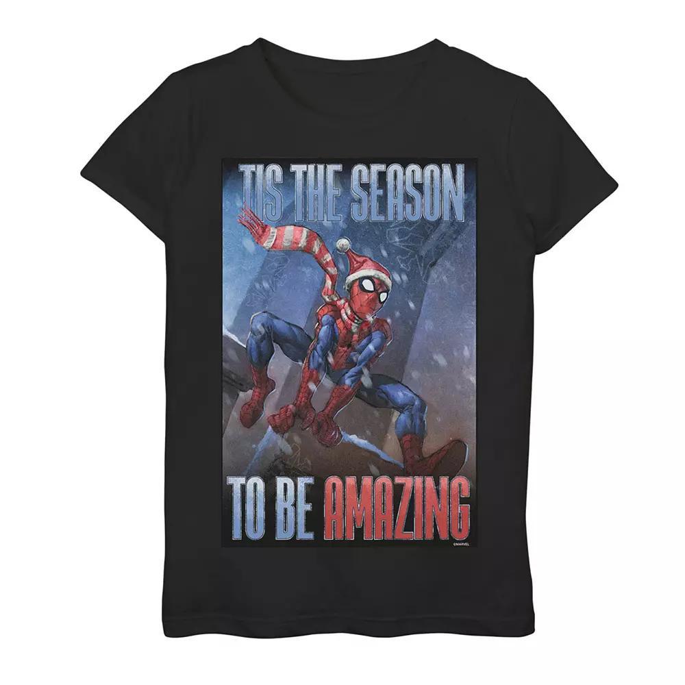 Girls 7-16 Marvel Spider-Man "Tis The Season To Be Amazing" Tee, Girl's, Size: XL, Black Product Image