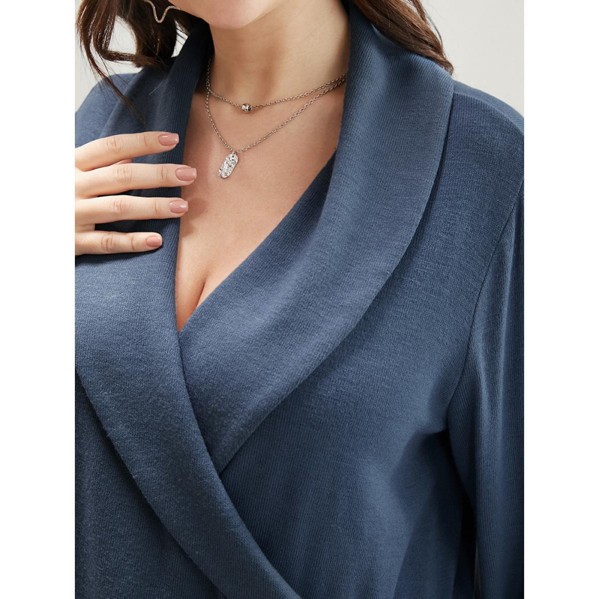 Plus Size Solid Button Detail Lapel Collar Sweatshirt Women Stone Office Wrap Lapel Collar Dailywear Sweatshirts BloomChic 18-20/2X Product Image