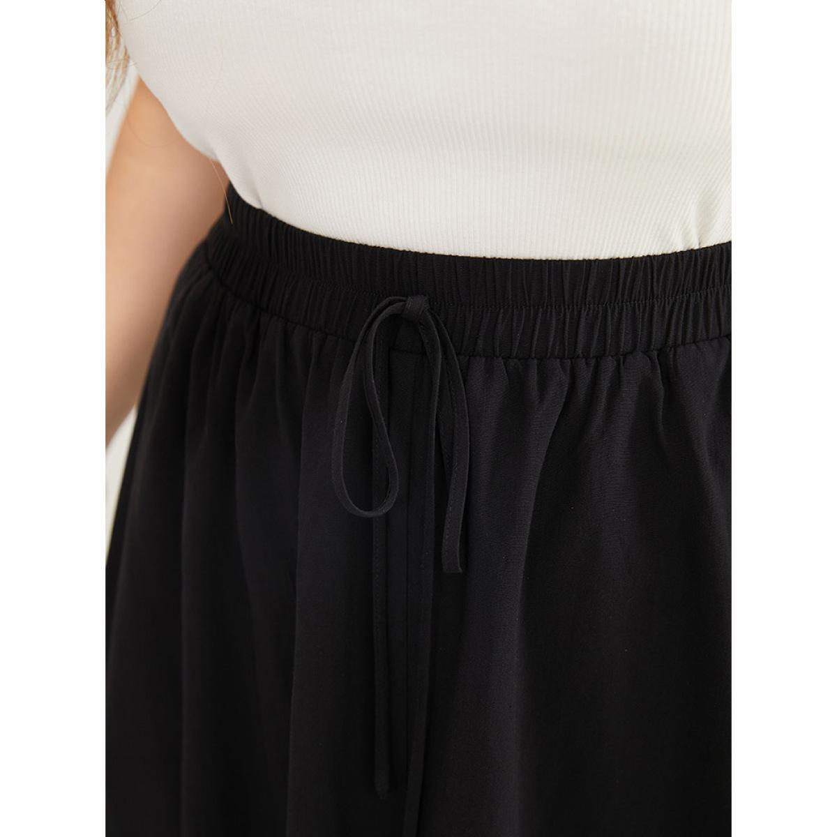Plus Size Solid Pocket Knot Elastic Waist Split Hem Skirt Women Black Casual Knotted Loose No stretch Pocket Dailywear Skirts BloomChic 26/4X Product Image