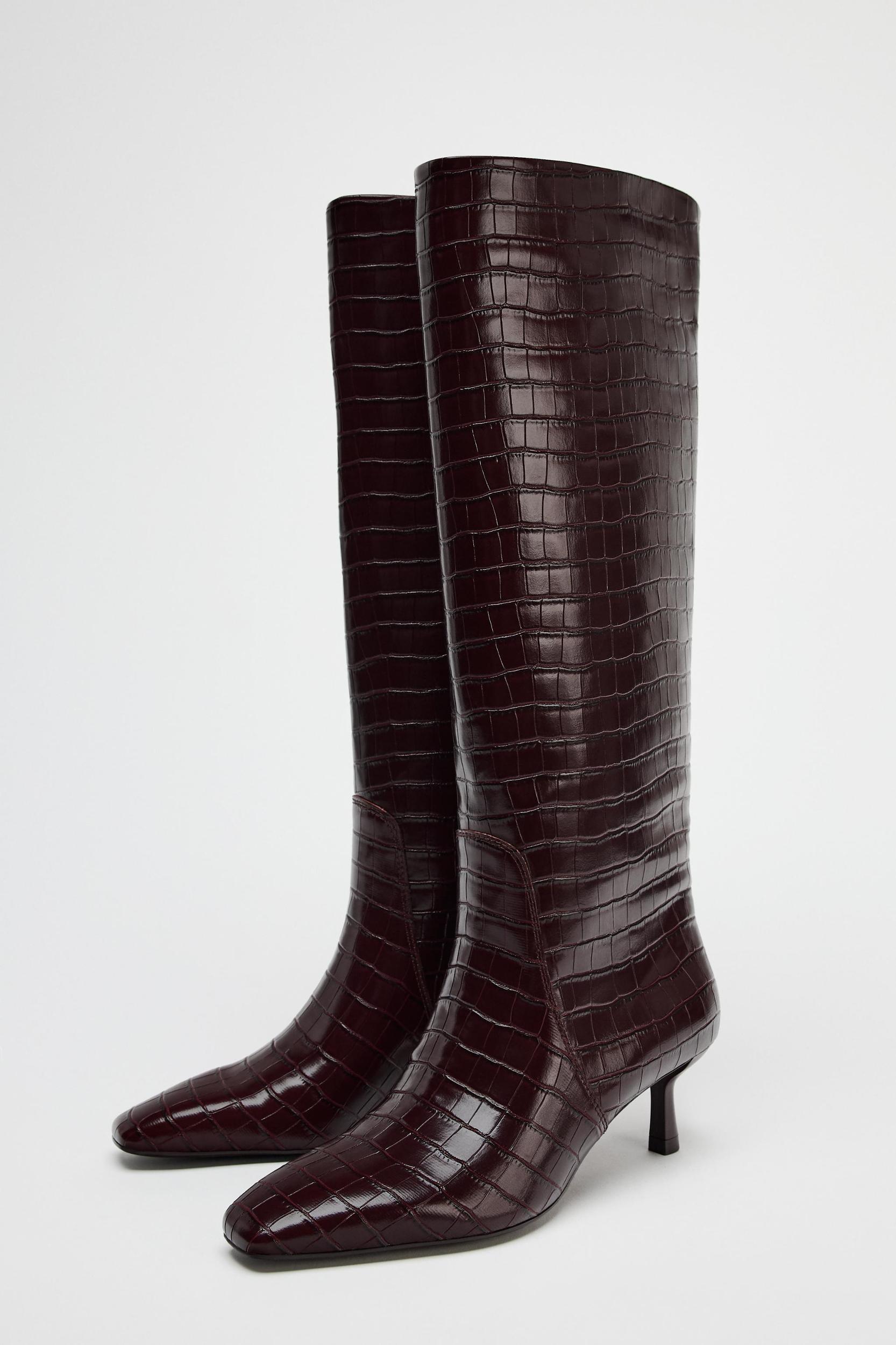 THIN HEEL EMBOSSED BOOTS Product Image