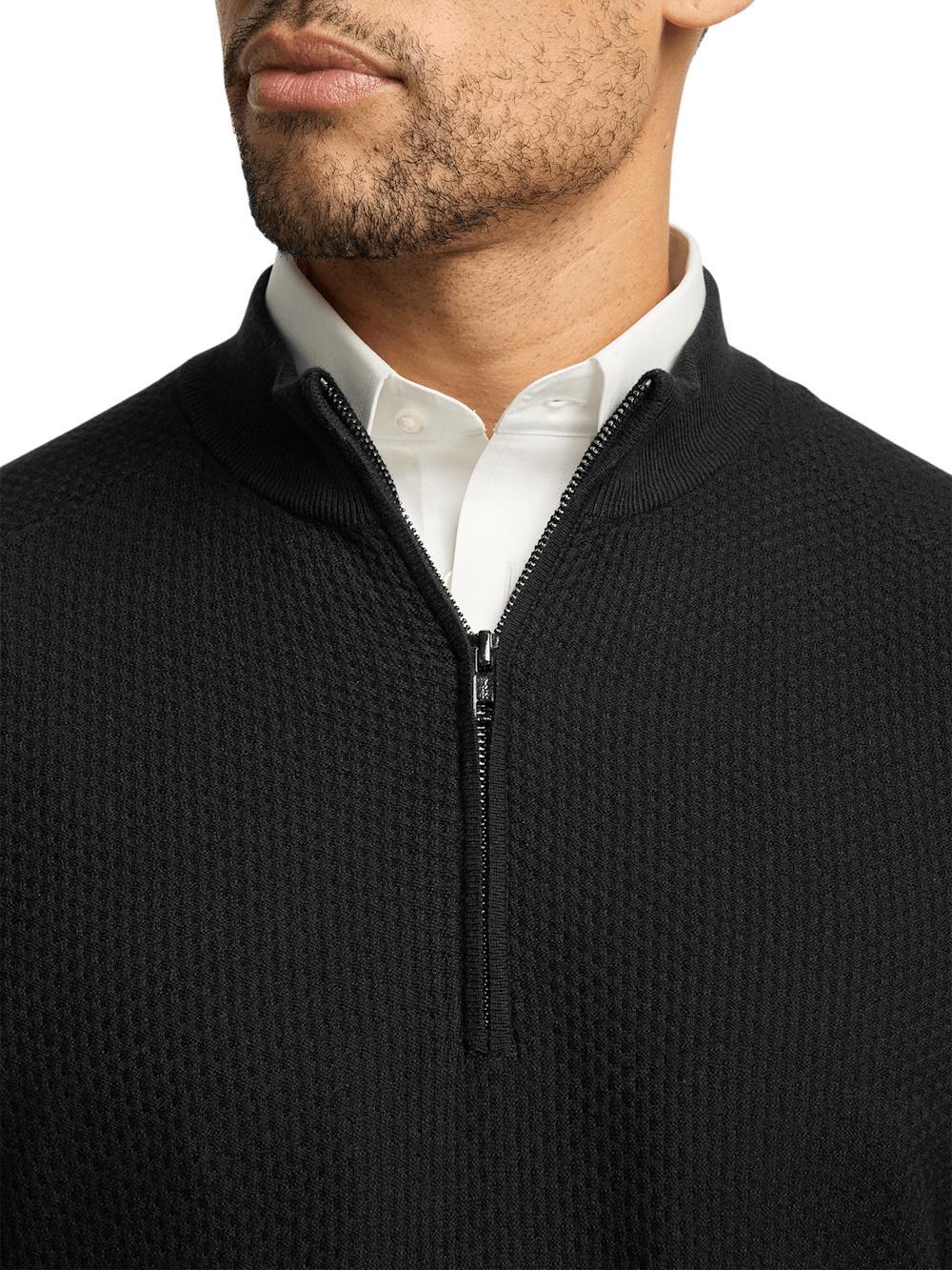 Silk Cotton Cashmere Quarter Zip Mock Neck Sweater - Black Product Image