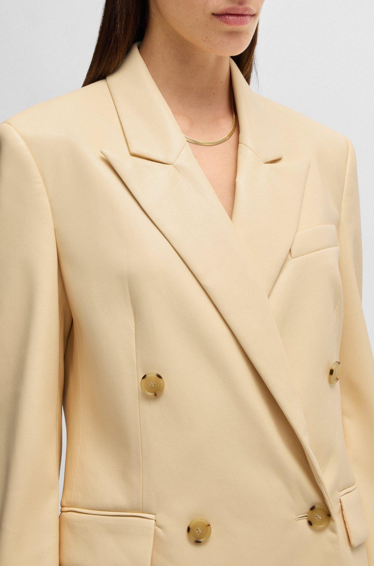 BOSS - Regular-fit double-breasted blazer in faux leather - Light Beige Product Image