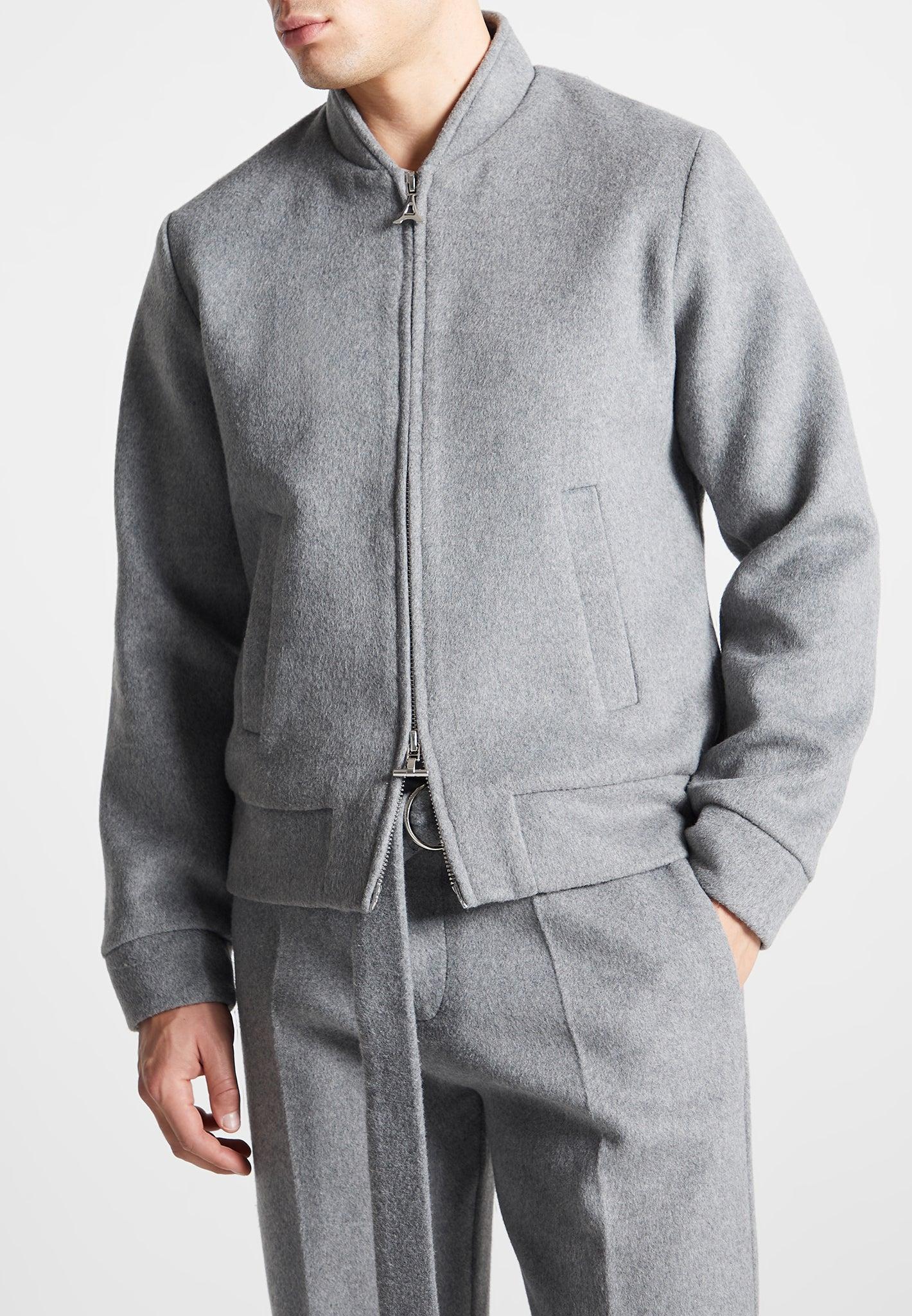 Wool Blend Marl Bomber Jacket - Light Grey Male Product Image