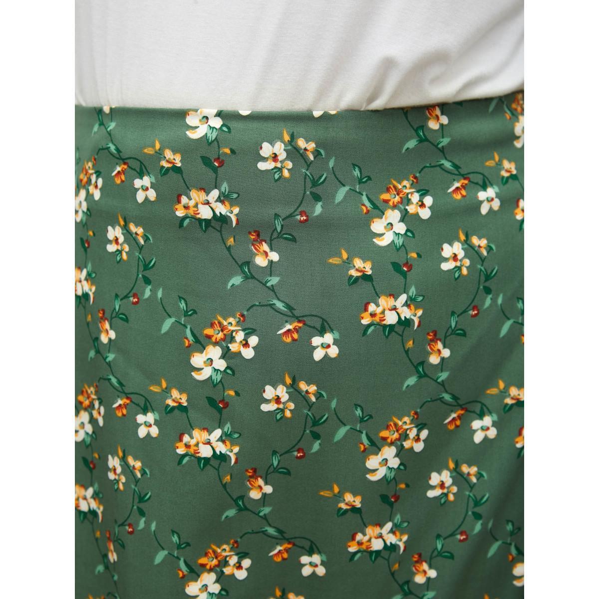 Plus Size Ditsy Floral Print Zipper Fly Cropped Skirt Women Mint Elegant Non No stretch Everyday Skirts BloomChic 30/6X Product Image